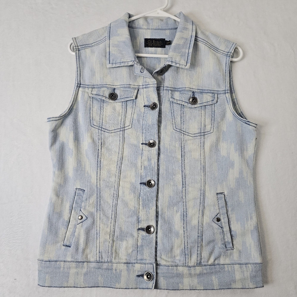 Ci Sono Light Wash Denim Vest Distressed Sleeveless Jean Jacket Womens Medium